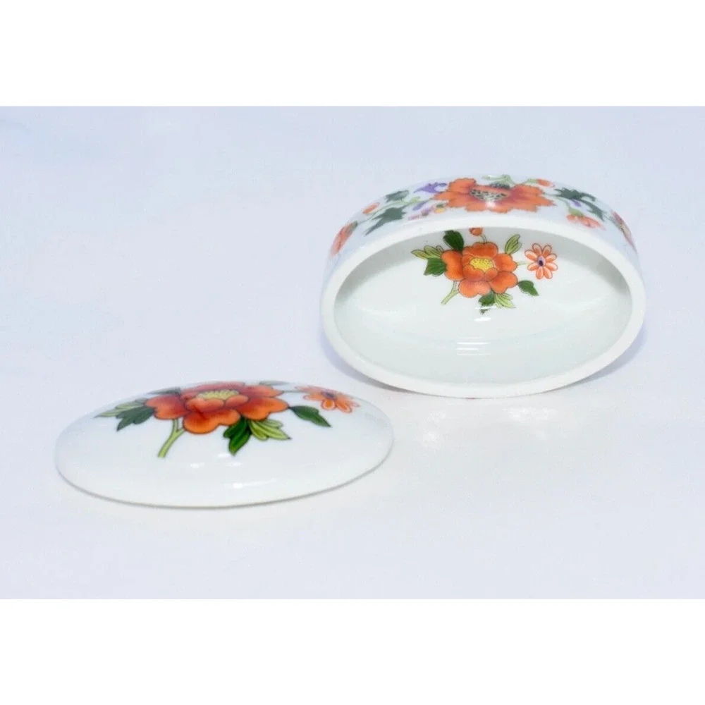 Vintage French CD Limoges Porcelain Floral Trinket Jewelry Box